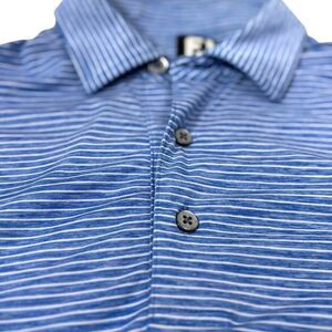 FootJoy FJ Blue Striped Performance Golf Polo Shirt Casual Stretch Active L